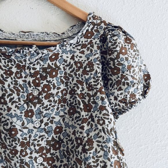 Rylee + Cru Girls Floral Button Down Short Puff Sleeve Top Youth Size 10-12 - Picture 4 of 7